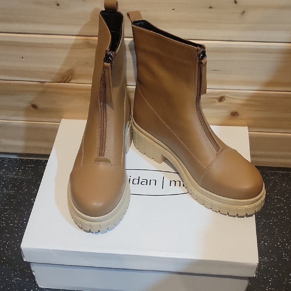 Sheridan Mia Tan Leather Combat Boots